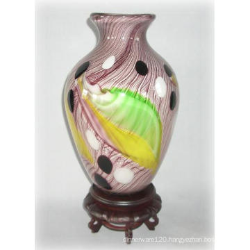 Glass Vase W/ Feathered Pattern